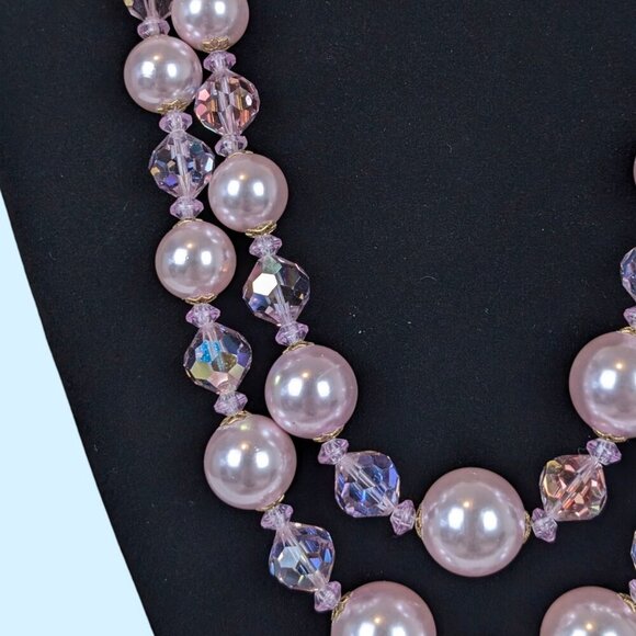 V. 2-Strand Pink Faux Pearl & Crystal Necklace - Picture 2 of 5